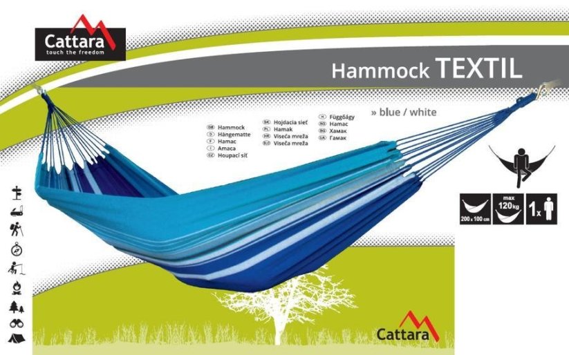 Houpací síť Cattara TEXTIL 200x100cm modro-bílá