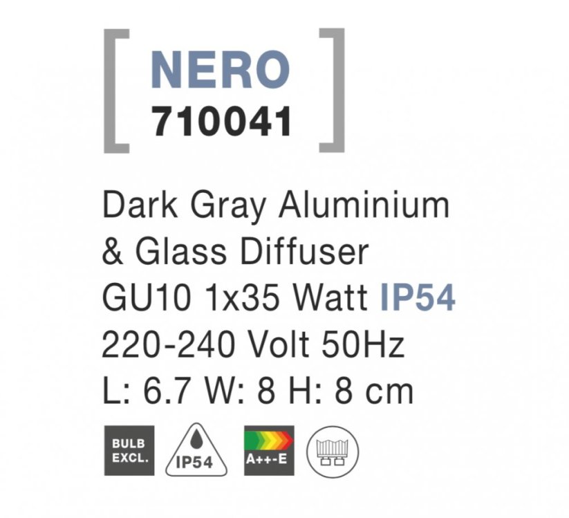 Svítidlo Nova Luce NERO S WALL GREY nástěnné, IP 54, GU10
