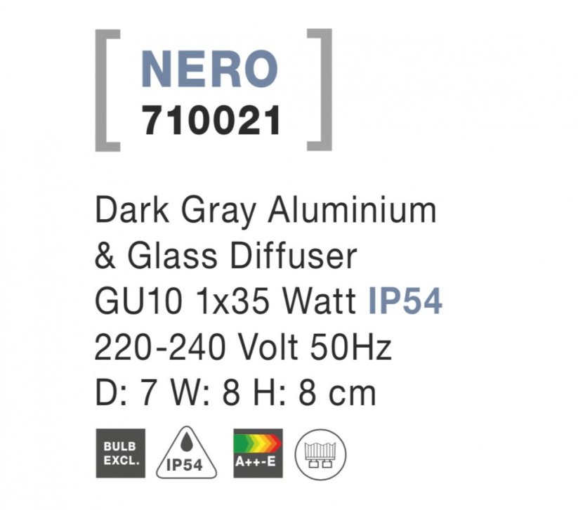 Svítidlo Nova Luce NERO R WALL GREY nástěnné, IP 54, GU10