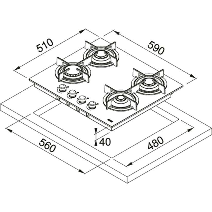 Plynová varná deska Franke FHCR 604 4G HE BK C Crystal Černé sklo