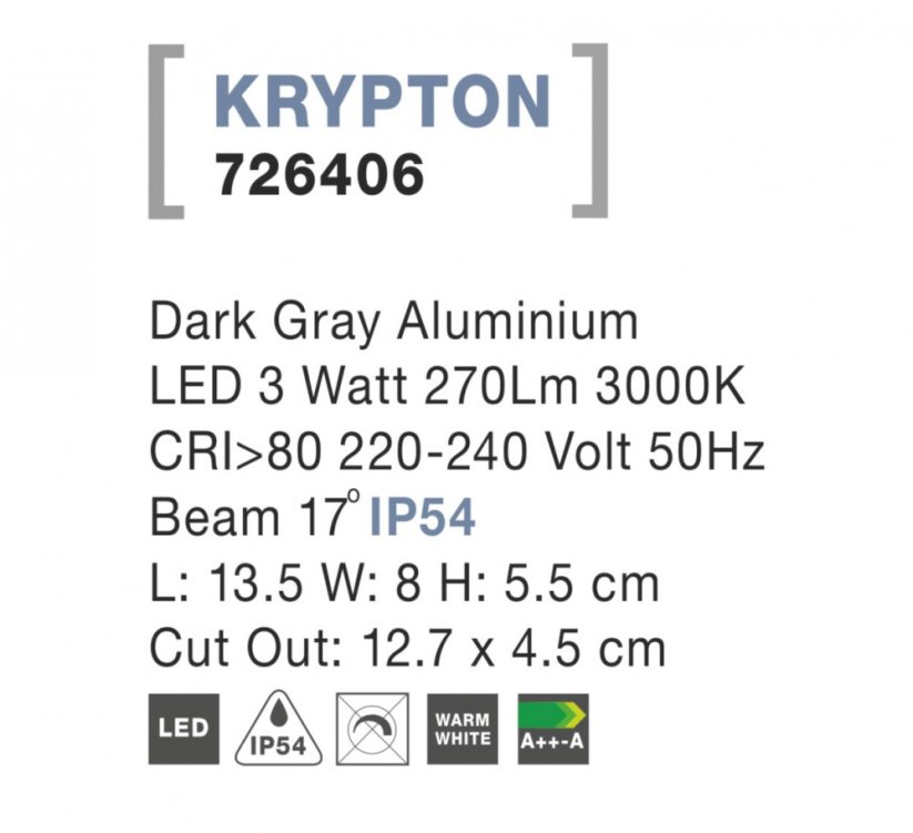 Svítidlo Nova Luce KRYPTON S STEP GREY 5 schodišťové, IP 54, 3 W