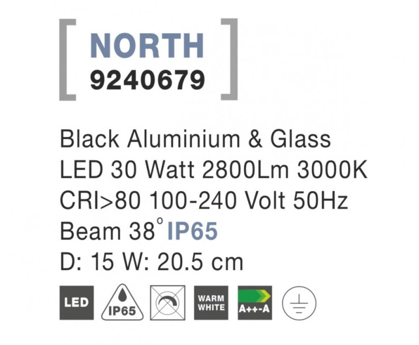 Reflektor Nova Luce NORTH SPIKES BLACK 3 IP 65, 30 W
