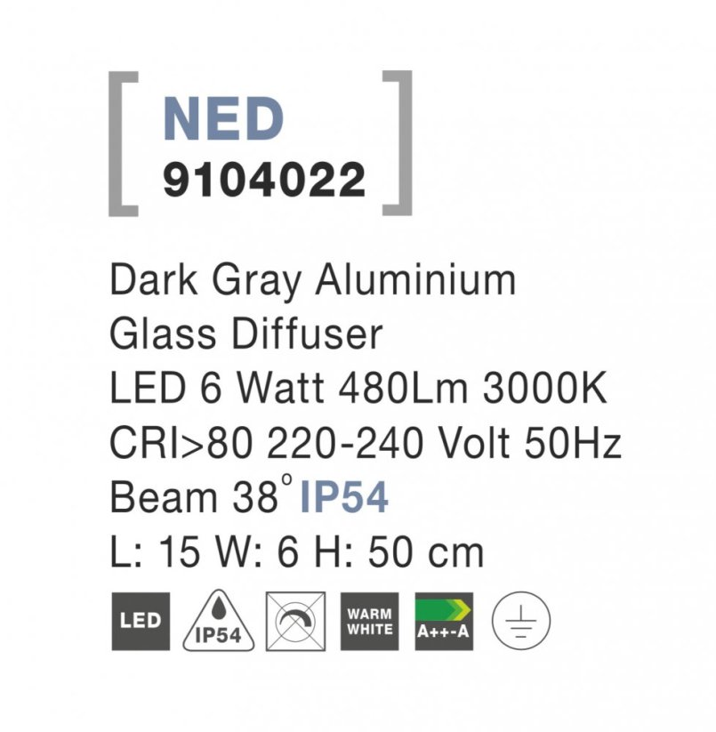 Svítidlo Nova Luce NED FLOOR GREY zahradní sloupek, IP 54, 6 W