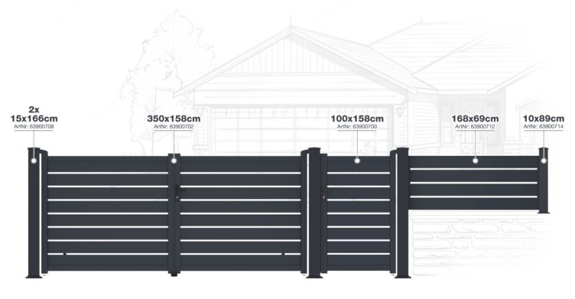 Brána G21 Reno 350x158 cm dvoukřídlá, antracitová