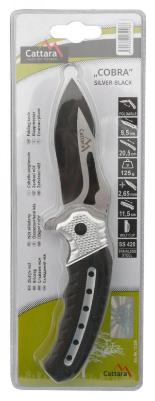 Cattara Nůž zavírací COBRA 20cm s pojistkou stříbrná-černá