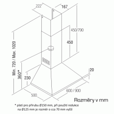 Komínová digestoř Cata BETA VL3 Nerez 600